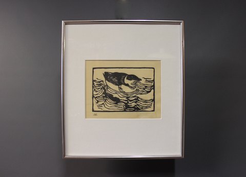 Træsnit på japaner papir signeret med monogram i trykket af Johannes Larsen.
5000m2 udstilling.