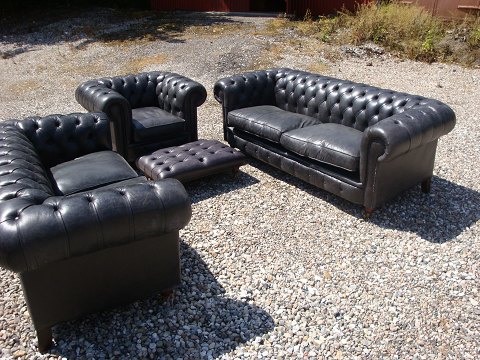 patrice detaljer opbevaring Chesterfield * Sofagruppe i sort læder sælges enkelvis eller samlet * 5000  m2 ud - Osted Antik & Design