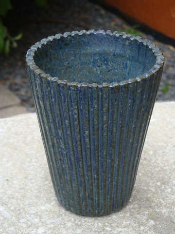 Vase ina  bluish color designed and signed by Arne Bang No. 116. Height 12 cm 
and in perfect condition.  5000 m2 showroom.