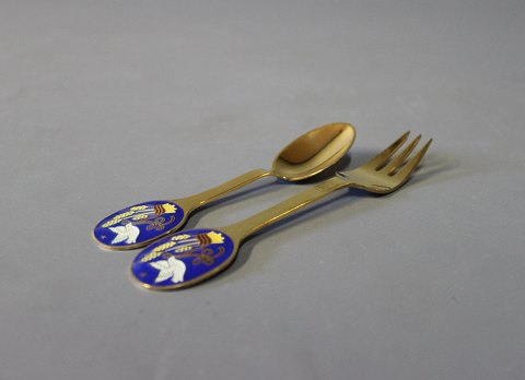 A. Michelsen christmas coffeespoon and cakefork, Bird