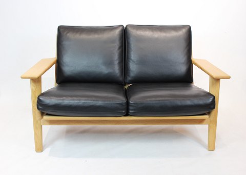 2 pers. sofa - Model GE290 - Oak - Sort Elegance Læder - Hans J. Wegner - Getama
