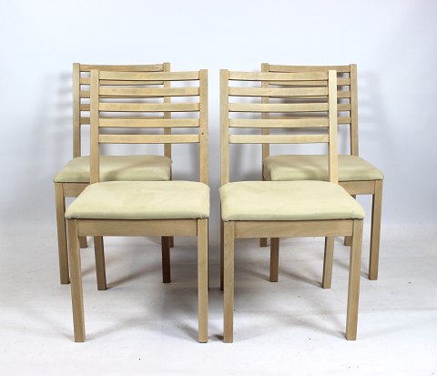 Set of Four Dining Chairs - Beech - Light Fabric - Findahls Møbelfabrik