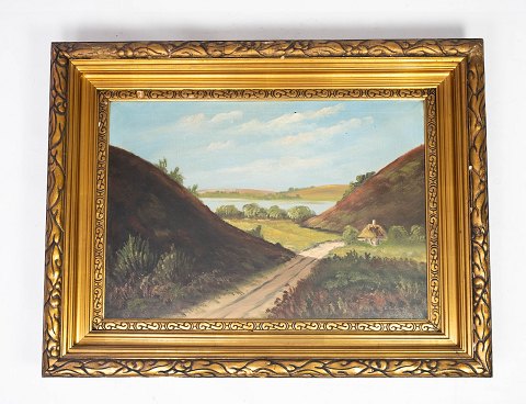 Oil painting with nature motif and gilded frame, unknown signature from the 
1930s. 
5000m2 showroom.