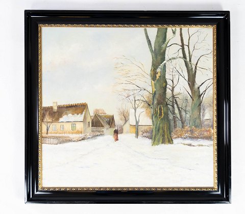 Oil painting with winter motif and black painted frame, without signature from 
the 1910s. 
5000m2 showroom.