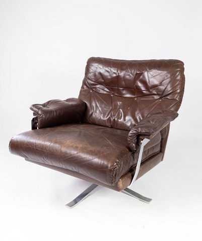 Armchair - Patinated Brown Leather - Metal Frame - Arne Norell - Vatne Møbler - 
1970s
