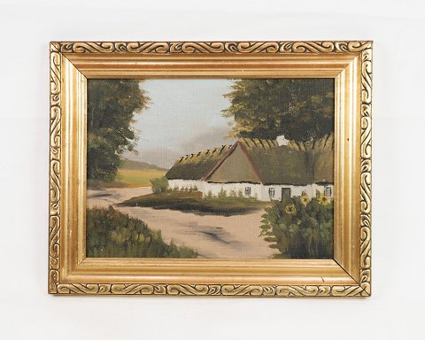 Oil painter of farmhouse in forest, painted on a wooden plate from around 1930s. 
5000m2 exhibition
Great condition
