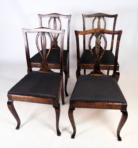 Dining room chairs, Mahogany, Black patterned fabric, 1920s.
Great condition
