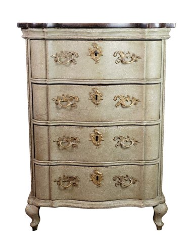 Antikt Original Malet Kommode Med Mørke brunlig Marmor Plade - Barok Stil - 
Grålig Farve - 1740erne
Flot stand
