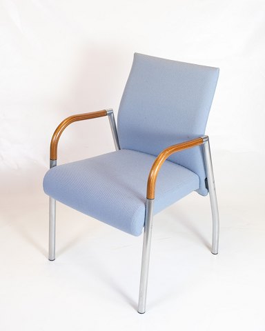 Spisestuestole - Model B8 - Mahogni - Betrukket I Blåt Stof - Duba
