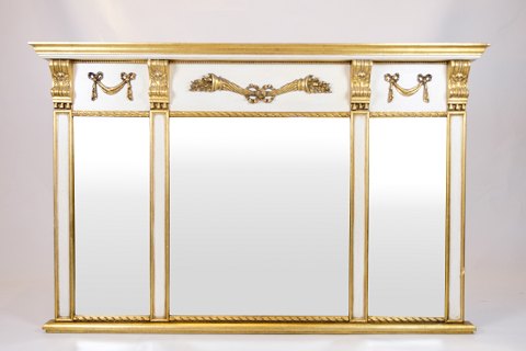 Spejl - Empire Stil - Forgyldt Ramme - Hvid & Guld - Dekorative Ornamenter
