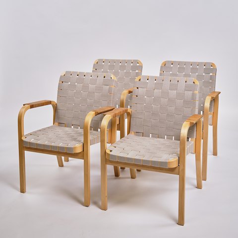 Sæt Af Fire Armstole - Model 45 - Birketræ & Rattan - Alvar Aalto - Artek - 
Finland
