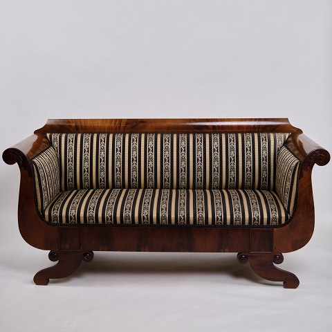 Antik Sofa - Empire Stil - Stribet Polstring - Mahogni - 1830erne
