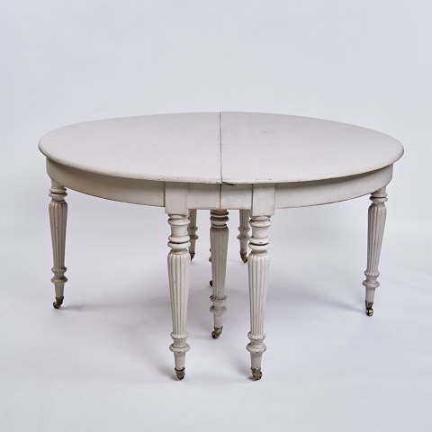 Rundt Spisebord / Månebord - Louis Seize - Gråmalet - Runde Ben - Messinghjul - 
1780erne
