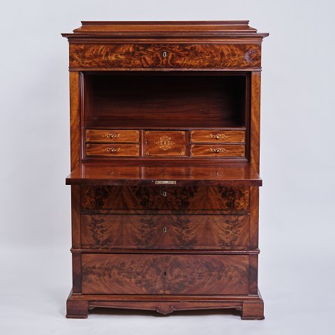 Sekretær – Mahogni – Intarsia & Flamme Struktur – 4 Skuffer – 1840’erne
