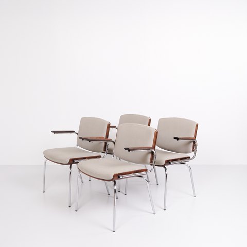 Sæt Af Fire Konference Stole - Palisander & Lysegråt Stof - Duba - 1960erne
