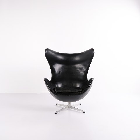 Ægget - Arne Jacobsen - Sort original læder - Fritz Hansen - 1950