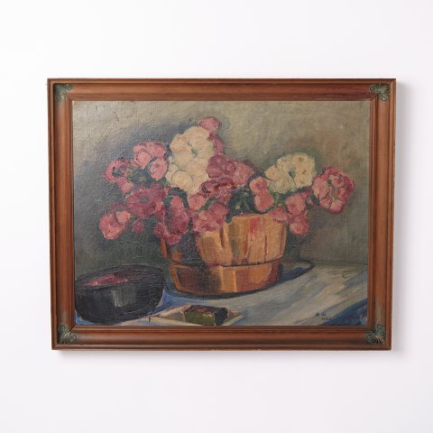 Oliemaleri på Lærred med Blomstermotiv Signeret 1922