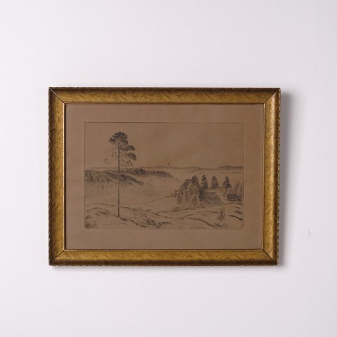 Tryk med motiv af landskab fra omkring år 1930