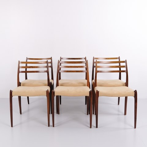 Sæt Af 6 Spisebordsstole - Model 78 - Palisander & Beige Alcantara - N.O. Møller - J.L. Møllers Møbelfabrik