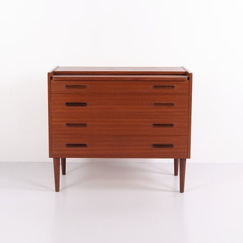 Dansk Kommode i Teak med Skjult Sminkebord og Spejl 1960erne