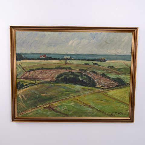 Oliemaleri med Landskab, Marker og Gårde, ca. 1940–1960