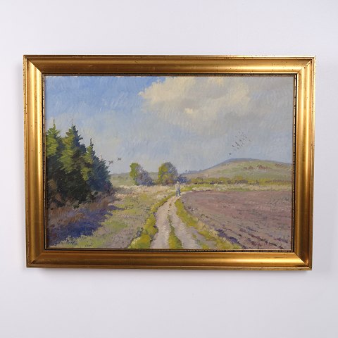 Landskabsmaleri på Lærred i Guldramme 57 x 77 cm