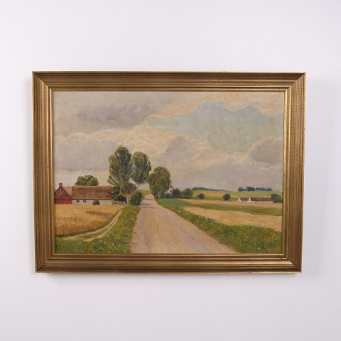 Landskabsmaleri på Lærred i Guldramme 58,5 x 78 cm