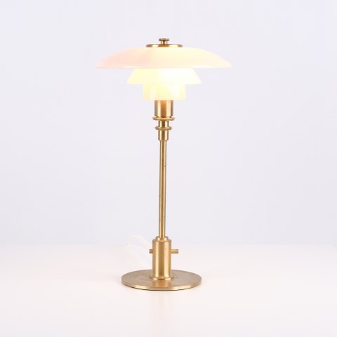 Poul Henningsen PH 2/1 Bordlampe i Messing med Pale Rose Skærme for Louis Poulsen