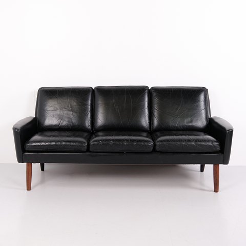 Vintage 3 Personers Sofa i Sort Læder Dansk Design fra 1960
