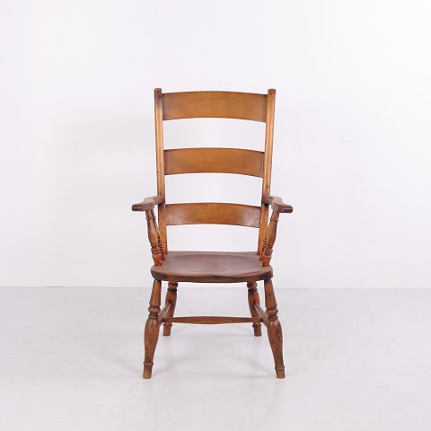 Antik Armstol med Stigeryg og Drejede Ben ca. 1880–1900