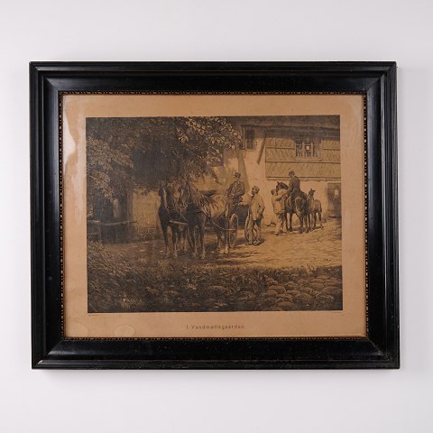 Otto Bache Tryk “I Vandmøllegaarden” i Sort Ramme 63 x 76 cm