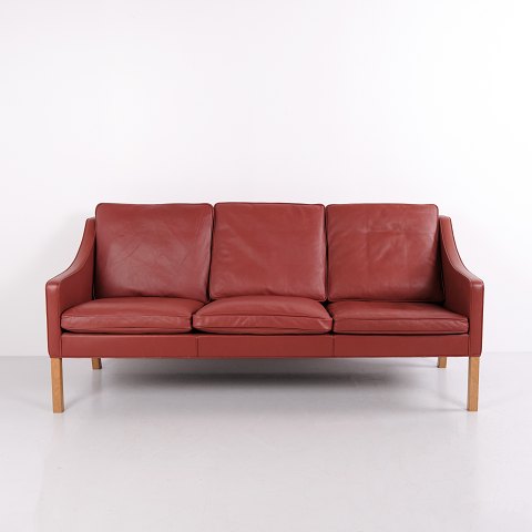 Børge Mogensen 3 Personers Sofa Model 2209 i Rødbrunt Læder for Fredericia Stolefabrik