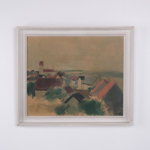 Søren Hjorth-Nielsen Maleri Fra Vesterø på Læsø Signeret HN 1955 45 x 52 cm