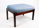 Stool - Mahogany - Light blue fabric top - Ole Wanscher - P. Jeppesen