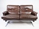 Two-person sofa - Brown patinated leather - Metal frame - Arne Norell - 1970