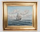 Marinemaleri af hav, skib og skyer med guldramme Signeret A.S 21 fra omkring 
1930’erne. 5000m2 udstilling
Flot stand
