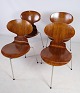 Set of four ant chairs, model 3100, Arne Jacobsen (1902-1971), teak wood, 
three-legged l. Model 3100, Fritz Hansen. Early edition
Great condition
