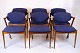 Sæt Af Seks Spisebordsstole - Model 42 - Teak & Blåt Stof - Kai Kristiansen - 
Schou Andersen - 1960erne
