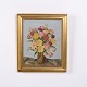 Blomstermaleri på Plade med Vase i Guldramme 40 x 34 cm