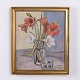 Blomstermaleri på Lærred i Guldramme 38 x 32,5 cm