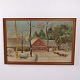Oliemaleri på Lærred med Vinterlandskab og Hus i Guldramme 58 x 87,5 cm