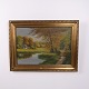 Oliemaleri på Lærred med Landskabsmotiv og Sø i Guldramme 59 x 79,5 cm