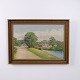 Oliemaleri på Lærred med Landskabsmotiv, Gård ved Sø i Guldramme 56 x 75,5 cm