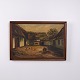 Landskabsmaleri med Bondegård, Gårdsplads og Høns Signeret 49 x 71 cm