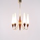 Bent Karlby Femarmet Lysekrone i Messing og Teak med Opalglas for Lyfa 1960