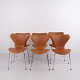 Sæt af 6 Arne Jacobsen Syver Stole i Cognac Elegance Læder med Kromstel for Fritz Hansen Høj Model