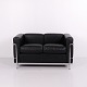LC2 2 Personers Sofa i Sort Læder og Forkromet Stål for Cassina