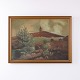 Oliemaleri med Landskab, Bakke og Tårn i Guldramme 57 x 77 cm