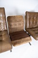 Three seater sofa upholstered with light brown leather and frame in metal, of danish design from the 1970s.5000m2 showroom.