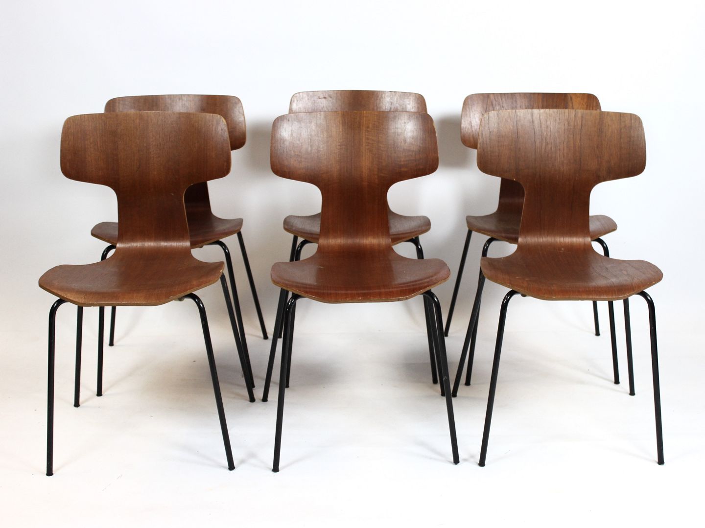 lancering discolor overlap Sæt af 6 T-stole, model 3103, i teak af Arne Jacobsen og Fritz Hansen,  1960erne. - Osted Antik & Design